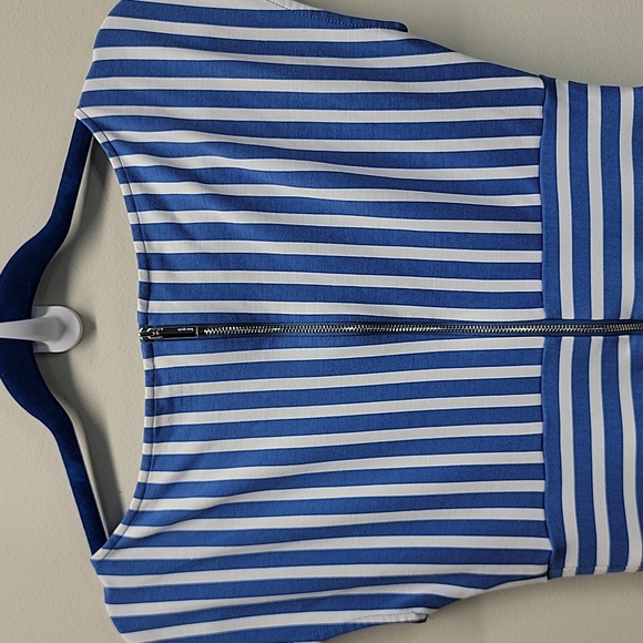 KATE SPADE BLUE / WHITE STRIPED CAP SLEEVE MINI DRESS SIZE SMALL - Picture 8 of 13